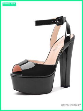NobleOnly High Block Platform Peep Toe Ankle Strap Sandals 5.9" Heels